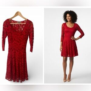 Leslie Fay Red Lace Long Sleeve Dress